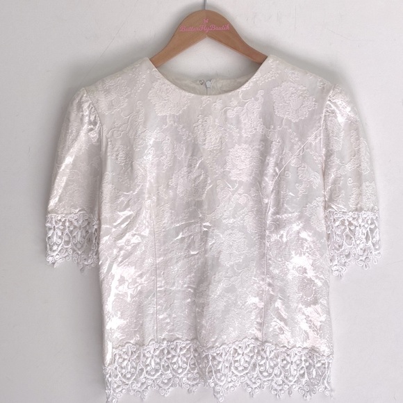 Vintage Nah Nah Collection Floral with Lace trim top with shoulder pads, Size 14 - Picture 2 of 12